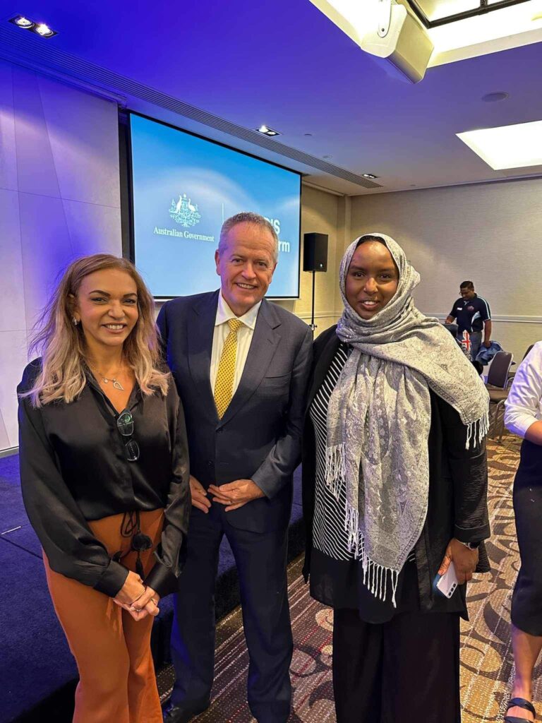 Anne Aly MP, Minister Shorten MP and PWdWA Advocate Idil.